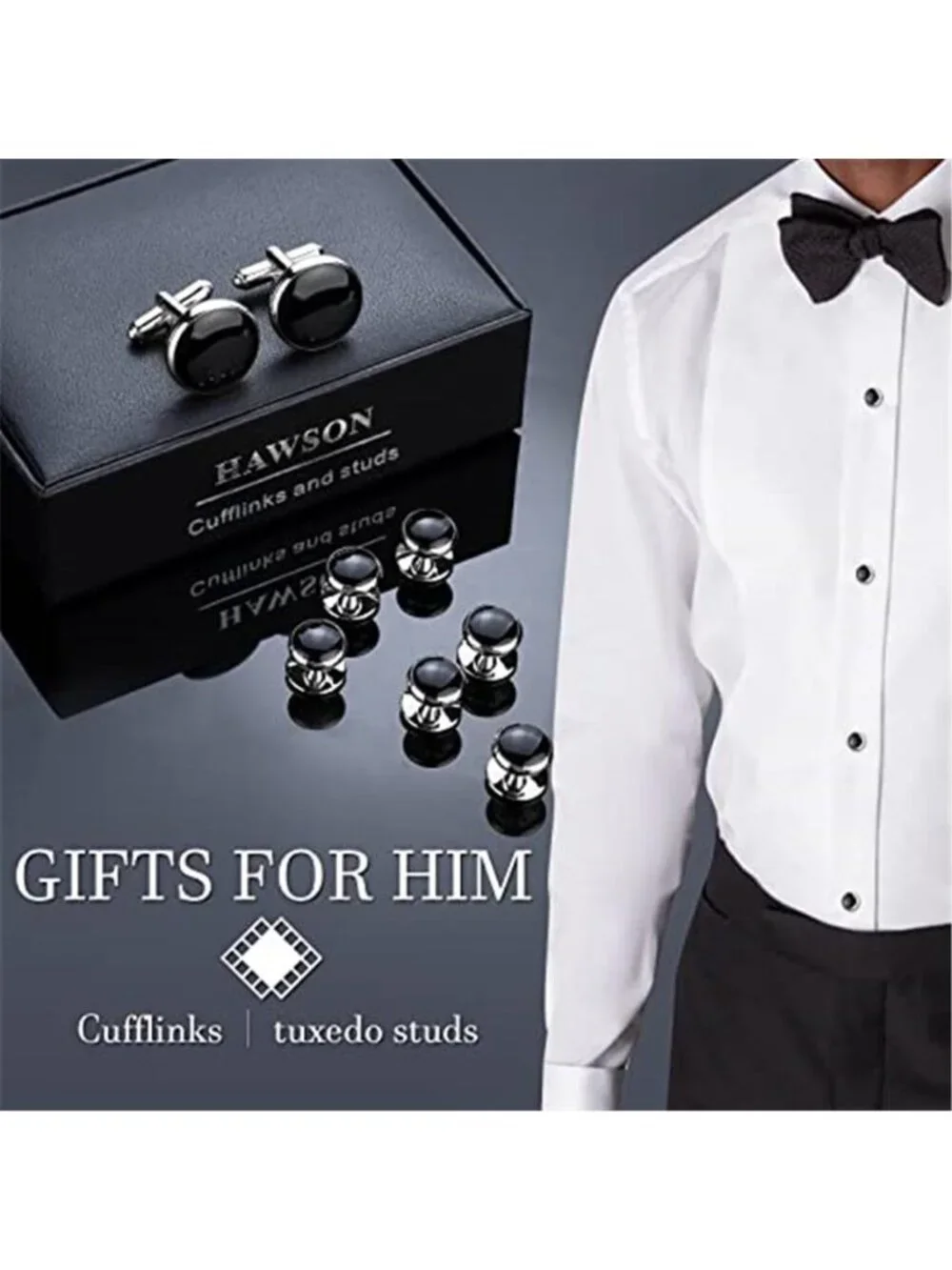 6 Pcs Men’s Cufflinks and Tuxedo Studs Set with Gift Box